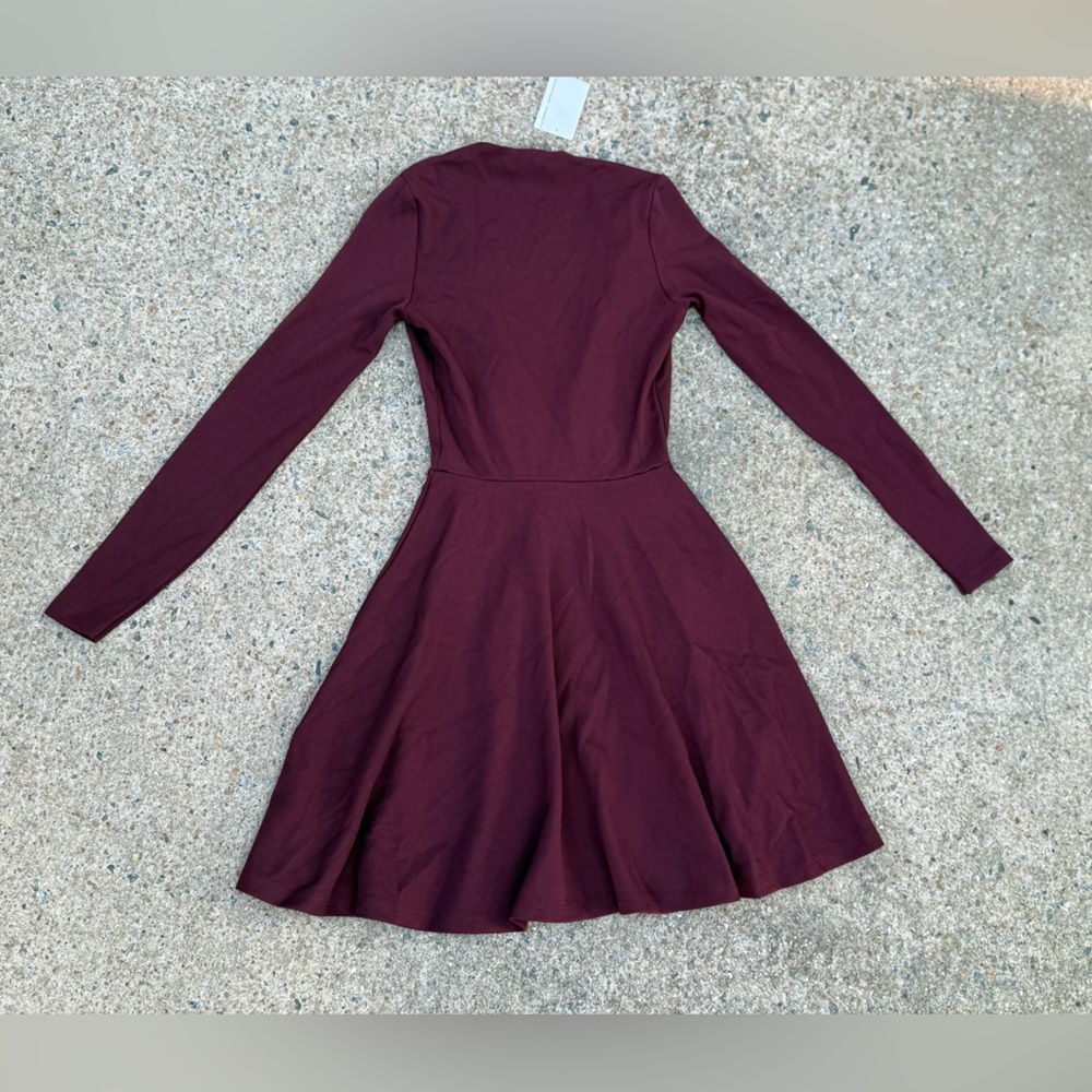 American Apparel Deep V Maroon Long Sleeve Dress - Size XS - NWT - Picture 12 of 16